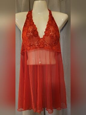 Victoria's Secret Red Sheer Lace Babydoll Chemise